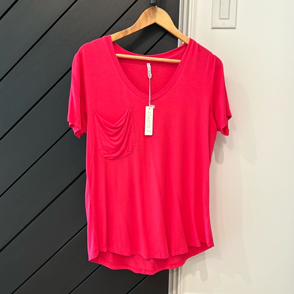 Z Supply Sleek Jersey Pocket Tee-Dragonfruit